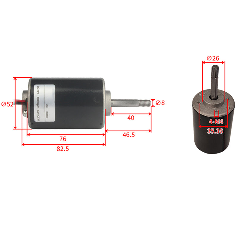 52mm 12 Volt 8000rpm 24V 4000rpm High Speed Dril Brushed DC Motor