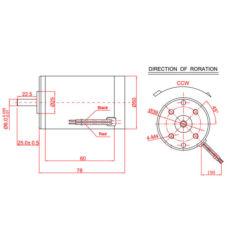 50mm 12V 24V High Speed Electrical Brushed DC Motor